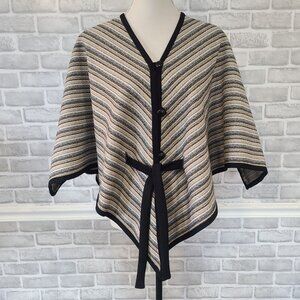 Vintage 60s 70s Butte Knit Striped Poncho Striped Retro Free Size Lagenlook